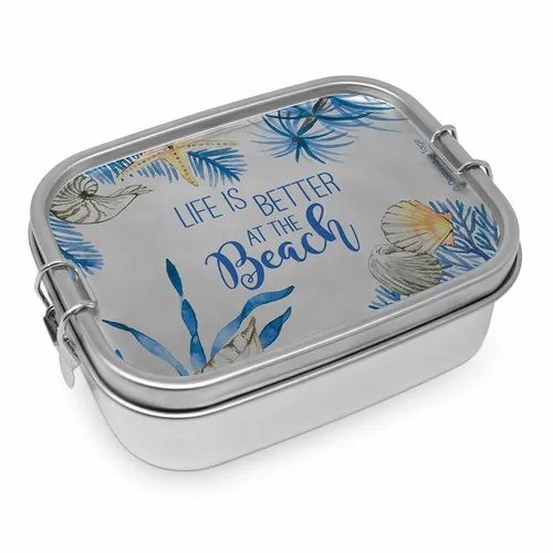 PPD Lunchbox Brotbox - Ocean Life is Better, 0,9 L Edelstahl - Brotdose aus Edelstahl mit 0,9 L Kapazität, ideal für umweltbewusste Lunch-Liebhaber. Praktischer Schnappdeckel und stylisches Design für unterwegs.