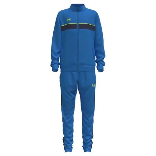 Under Armour Jungen Challenger Trainingsanzug - Atmungsaktiver Jogginganzug aus Strickstoff in Blue Atlantis/High Vis Yellow, ideal für Komfort und Bewegungsfreiheit beim Training. Mit praktischen Taschen für Jungen.