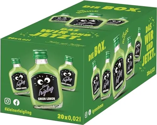 Kleiner Feigling Green Lemon (20 x 20ml) – Feinster Vodka mit spritzigem Limettengeschmack – Der kultige Feier-Schnaps für jede Feier – Frech, fruchtiger Shot – 15 % Vol.