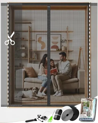 ARCOL Fliegengitter Fenster mit Magnet, Zuschneidbar in der Breite – Moskitonetz mit Klettverschluss – Robuster Magnetvorhang für Fenster – insektenschutz fenster nach maß (155x120 cm, Schwarz)
