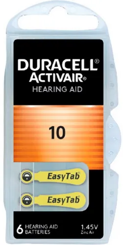 Duracell 6 Activair Typ 10 Zink-Luft Hörgerätebatterien im 6er Blister Batterie
