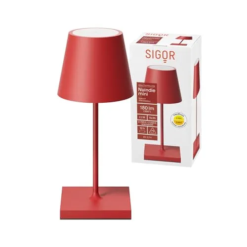 SIGOR Nuindie mini - Dimmbare LED Akku-Tischlampe - Tischlampen für Innen & Außen, spritzwassergeschützt mit 12 h Leuchtdauer und stylischem Design. Ideal für stimmungsvolle Akzente im Wohnbereich.