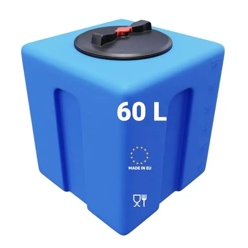 KMND Wassertank 60 Liter - Weithalsfass Kunststoff PE-HD Wasserbehälter - Regentonne - lebensmittelecht Wohnmobil Futtertonne Eckig Sauerkrautfass - Made in EU - Blau