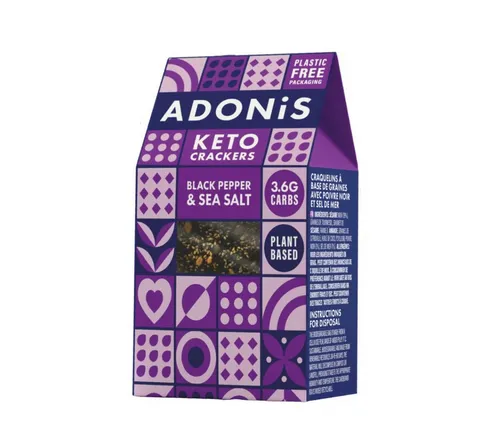 Adonis Keto Crackers (10 x 60 g Packung), Vegan & Keto-freundlich Kapseln, 100% natürlich, Glutenfrei, palmölfrei, laktosefrei, Gesunder Snack à