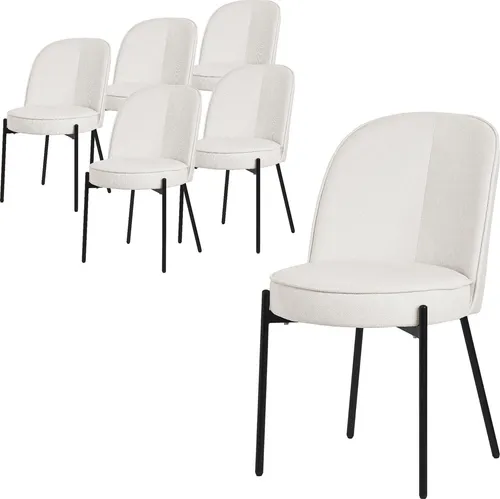 ML-Design Esszimmerstühle 6er Set Beige Küchenstühle aus Polyester mit Metallbeinen Wohnzimmerstühl mit Rückenlehne Polsterstühle für Esszimmer Küche