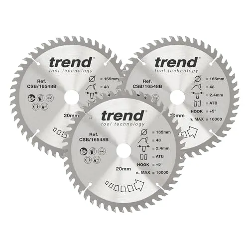 Trend Kreissägeblätter für Holz, 165 mm, 20 mm Bohrung, 48 Zähne, 3er-Pack