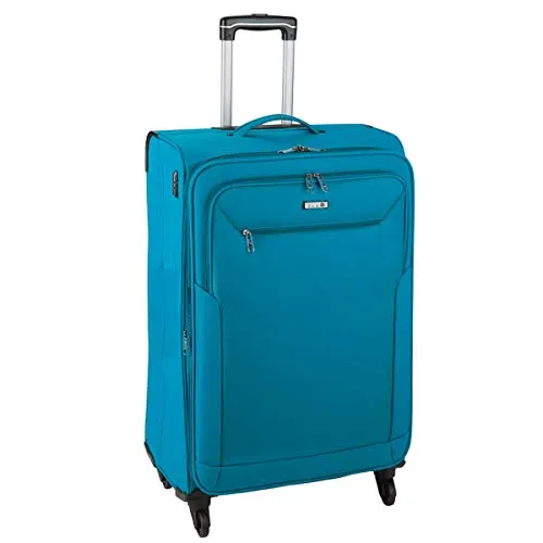 Bowatex Stoffkoffer Trolley Handgepäck 2,4 kg - Leichter Kabinen-Trolley in Himmel Blau mit 4 leisen 360°-Rädern, ideal für Flugreisen. Außenmaße 55 x 35 x 22 cm, mit Zahlenschloss und praktischen Fächern für eine organisierte Reise.