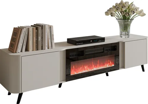 MIRJAN24 TV-Lowboard Volare 200 EF mit Kamin - TV-Halterungen: Modernes TV-Lowboard mit realistischem LED-Kamin, Heizfunktion und griffloser Öffnung, ideal für gemütliche Wohnzimmeratmosphäre.