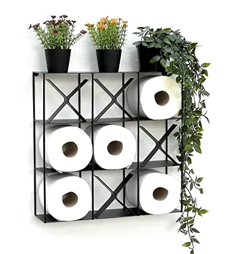 DanDiBo Toilettenpapierhalter Schwarz Metall TicTacToe - Toilettenpapierhalter mit TicTacToe-Spiel für witzige Ablenkung im Badezimmer. Platz für 9 Rollen, vielseitig nutzbar als Dekoration. Inklusive Befestigungsmaterial.