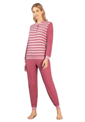 hajo Damen Frottee Schlafanzug Art. 45879 725 Malve gestreift, Größe:44-46