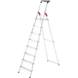 Hailo Stehleiter StandardLine L60, 8160-807 - Aluminium Stehleiter mit 8 Stufen, bis 150 kg belastbar und max. Arbeitshöhe von 3,72 m. Ideal für sichere Arbeiten in der Höhe, ausgestattet mit rutschfester Plattform und Sicherheitsbügel.