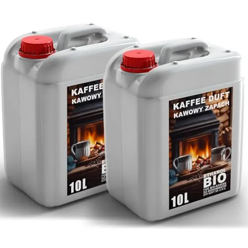 20L Premium Bioethanol 96,6% Rein - 2x10 Liter ökologischer Brennstoff für Ethanol-Kamine, saubere Verbrennung, rauchfrei, lebendige und stabile Flamme (Kaffeeduft)
