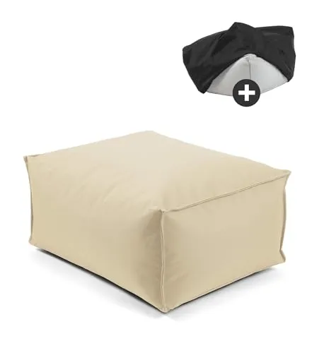 mokebo Outdoor Pouf Hocker 'Der Ruhepouf' - Beige Sitzhocker für entspannte Stunden - Sitzsäcke & aufblasbare Sessel, ideal für den Garten oder Balkon, wasserabweisend und stylisches Design für entspannte Momente.