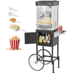 VEVOR Popcornmaschine mit Kessel & Wagen, 800 W - Kommerzieller Popcornmaker für 48 Tassen pro Ladung, ideal für Veranstaltungen. Vintage-Design mit Glaswand und einfacher 2-Tasten-Bedienung.