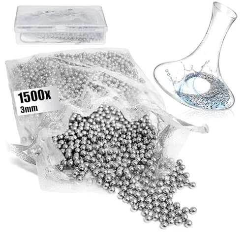 com-four® 1500x Edelstahl Reinigungsperlen mit Box – Reinigungskugeln für Flaschen, Weindekanter, Isolierkannen & Thermobecher – rostfrei & wiederverwendbar (1 Stück (1500 3mm))