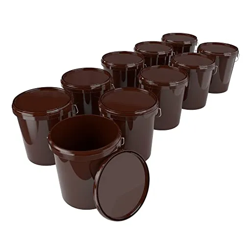 10x Eimer mit Deckel 16 Liter Braun - lebensmittelecht luftdicht und stabil, Leer Eimer mit Griff und Verschluss Deckel für Lebensmittel Chemie Wand Farbe Waschpulver Klebstoffe geeignet