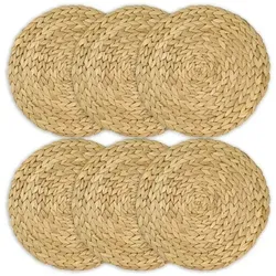 HMF Platzset Tischset rund, geflochten aus Wasserhyazinthe, (6 Stück, Set), abwaschbare Telleruntersetzer ø 30 cm beige Rund | Ø 30 cm