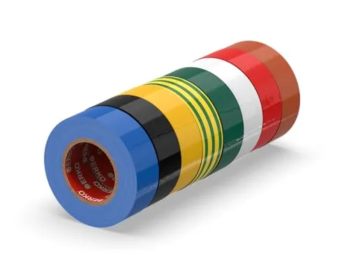 ERKO Isolierband Multicolor 19mm x 20m PVC Set 8 Stück Elektrische Leitungen Reparatur, Hochflexibel mit starker Klebekraft, Chemiebeständig, Wasserfest, Farbig Set, Klebeband, Bunt