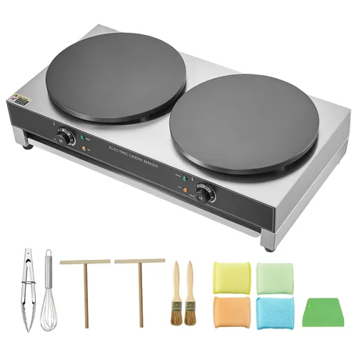 VEVOR Elektro Crepes Maker - Kommerzielle Crepe-Maschine 3400W Doppelkopf 40cm, schnelle Produktion und einfache Bedienung für vielfältige Desserts