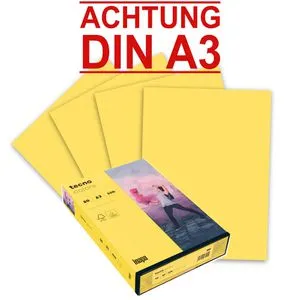 Inapa Kopierpapier Tecno Colors A3, intensivgelb, 500 Blatt - Papier in A3, 80 g/m², ideal für beeindruckende Kommunikation. Umweltfreundlich mit Euroblume-Zertifikat und aus nachwachsenden Rohstoffen.