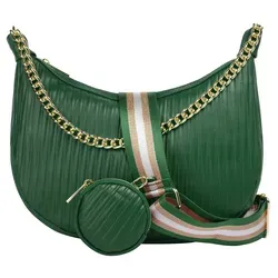 Cluty Umhängetasche Damen 021203 grün - Elegante Umhängetasche aus italienischem Leder mit abnehmbarem Täschchen und verstellbarem Schultergurt. Ideal für besondere Anlässe und vielseitig tragbar.