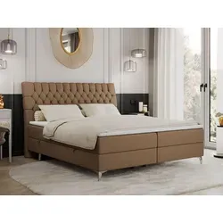 MILEN Boxspringbett 180x200 cm mit 2 Bettkästen und PREMIUM Matratze - Komfortables Polsterbett 180x200 cm in Braun mit 7-Zonen-Taschenfederkernmatratzen und zwei praktischen Bettkästen. Der robuste Stoff ist schmutz- und feuchtigkeitsabweisend für eine einfache Pflege.