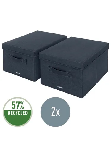 LEITZ 2 Aufbewahrungsboxen grau 28,5 x 38,0 x 20,3 cm - Karteikästen, Boxen – praktische und faltbare Aufbewahrungslösung mit Deckel zum Schutz vor Staub, ideal für Dokumente, Haushaltswaren und mehr.