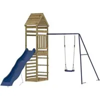 vidaXL Spielturm aus kesseldruckimprägniertem Kiefernholz - Klettergerüst für den Garten mit Kletterwand, Wellenrutsche und Schaukel. Perfekt für unendlichen Spielspaß und Abenteuer für Kinder von 3-8 Jahren.