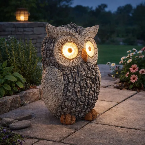 Solarlampe Eule Skulptur LED Gartenleuchte 19,5 cm