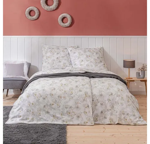 ESTELLA Feinflanell Bettwäsche Molveno Silber 155x220 cm in silber von ESTELLA