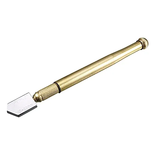 sourcing map Glasschneider Hartmetallspitze Ölzufuhr Bleistift Stil Rutschfest Golden Metall Griff für Fliesen Spiegelschneiden Glas