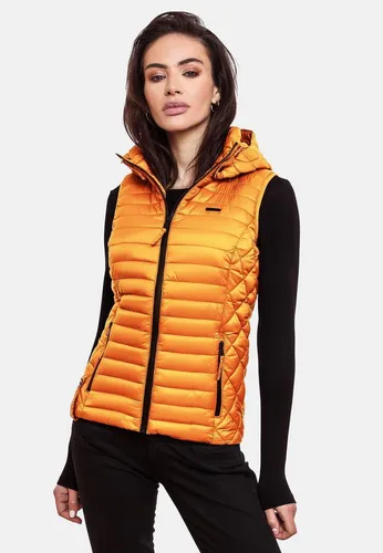Marikoo Steppweste mit Kapuze – Leichte Übergangsweste in Apricot Sorbet - Sportliche Steppweste mit Kapuze und drei praktischen Taschen. Ideal für den Übergang, windabweisend und pflegeleicht. Perfekt für aktive Outfits!