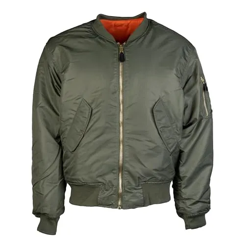 Mil-Tec US Fliegerjacke MA1® Basic • Klassische Bomberjacke im US Air Force Stil • Wind- & wasserabweisende Pilotenjacke • Wendbare Übergangsjacke Herren • Freizeitjacke Herren • Oliv, S