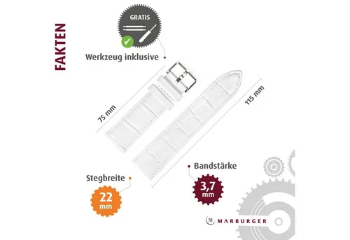 MARBURGER Uhrenarmband 22mm Leder Alligator Prägung