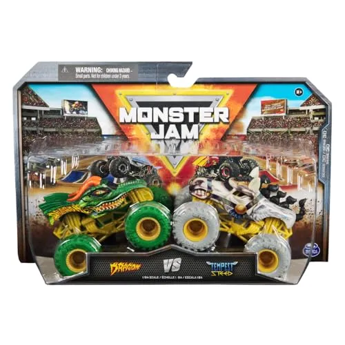Monster Jam 2024 Series 30 1:64 Diecast Monster Truck 2-Pack Dragon vs Tempest Steed