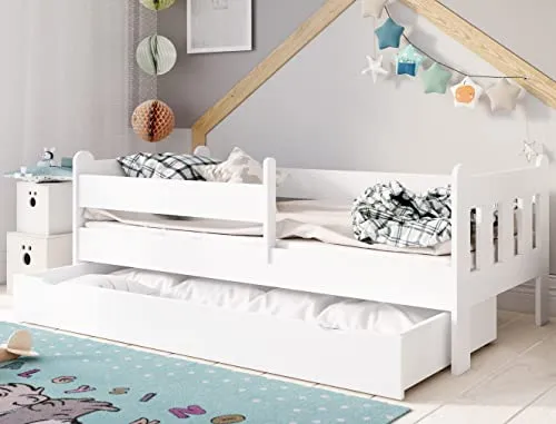 Kids Collective Kinderbett 80x160, 80x180, 90x200 cm mit Schublade - Kleinkindbetten mit integrierter Schublade für mehr Ordnung und Sicherheit, inklusive beidseitig anbringbarem Rausfallschutz und stabilen Lattenrost.