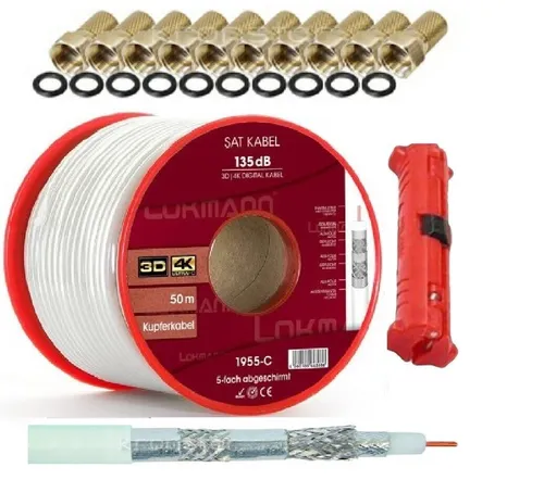 50m Koaxialkabel 135dB REINES KUPFER Sat BK Antennen Kabel 8K UHD SKY HD+3D AB