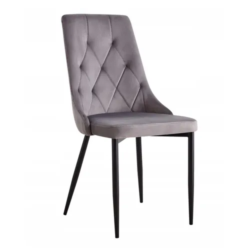Glamour Stuhl mit Grau Samtbezug – Retro Design – Metallbeine Schwarz – Esszimmer, Büro, Salon
