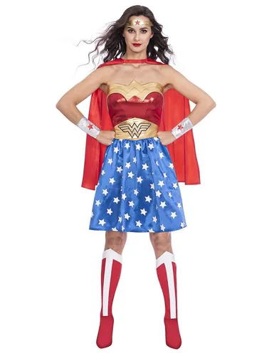 Wonder Woman Klassisch Kostüm 2X-Large - Damenkostüm für Erwachsene in Größe XXL, inklusive Kleid, Umhang und Beinabdeckungen – perfekt für Halloween oder Film-Themenpartys.