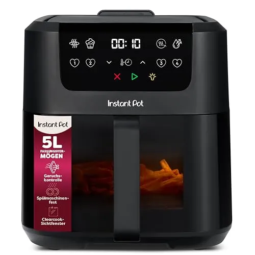 Instant Pot Vortex Compact Heißluftfritteuse 5L - Heißluftfritteuse mit 4 in 1 Funktionen: Frittieren, Backen, Trocknen und Aufwärmen. Mit EvenCrisp-Technologie für knusprige Ergebnisse und bis zu 80 % weniger Öleinsatz!