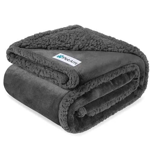 PetAmi wasserdichte Hundedecke für Bett, XL Hund Haustier Decke Couchbezug Schutz, Sherpa Fleece Auslaufsichere Bettdecke für Kiste Zwinger Sofa Möbel Protector, Reversible Soft Plush 80x60 Grey Grey