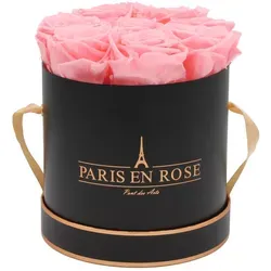 Rosenbox Ø 14,5 cm Schwarz-Roségold mit 9 Rosa Rosen