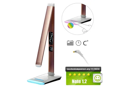 Eaxus® LED Schreibtischlampe mit RGB-Farbwechsel - Schreibtischlampe mit Dimmfunktion, integriertem Uhr, Kalender & Temperaturanzeige. Hochwertiges Design und vielseitige Lichtfarben für optimale Arbeitsbedingungen.