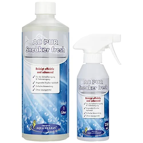 AQUA CLEAN PUR Sneaker Fresh Schuhreiniger 1l - Schuhpflege für Sneaker, reinigt effektiv und pflegt mit einfacher Anwendung ohne Lösungsmittel – für strahlenden Glanz!