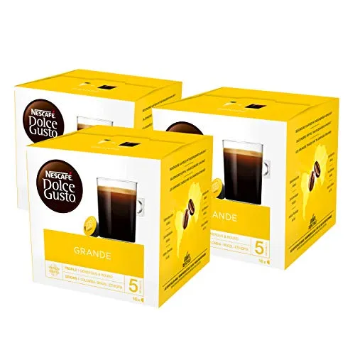 NESCAFÉ Dolce Gusto Grande Kaffee, 48 Kaffeekapseln, 100% Arabica Bohnen, Feine Crema und kräftiges Aroma, Schnelle Zubereitung, Aromaversiegelte Kapseln, 3er Pack (3x16 Kapseln)