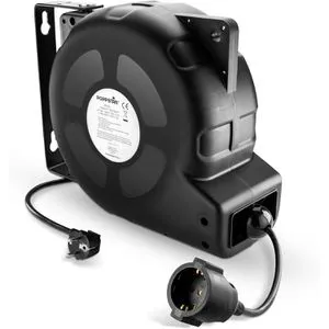 Poppstar Automatik Kabeltrommel 20 + 2m - Praktische Kabeltrommel mit 20m Kunststoffkabel für den Innenbereich, ausgestattet mit automatischem Kabelaufroller und Thermoschutzschalter. Ideal für den flexiblen Einsatz in Ihrem Zuhause.