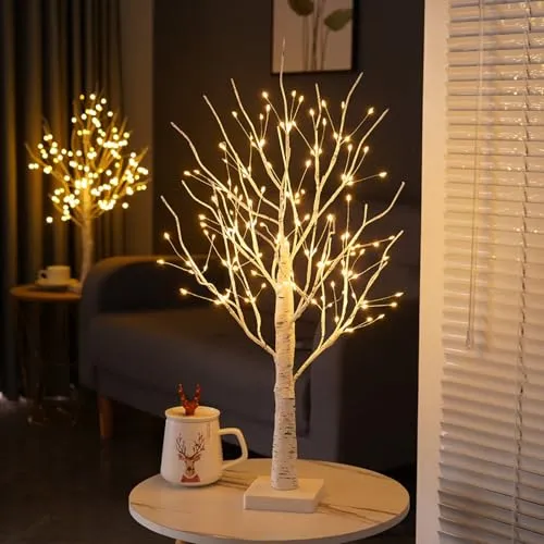 Howeifull 144 LED Lichterbaum mit Timer, LED Birken Baum Licht Warmweiß Verstellbare Äste Bonsai Dekobaum Baumbeleuchtung Innen Deko für Weihnachten, Party, Hochzeit, USB/Batteriebetrieben