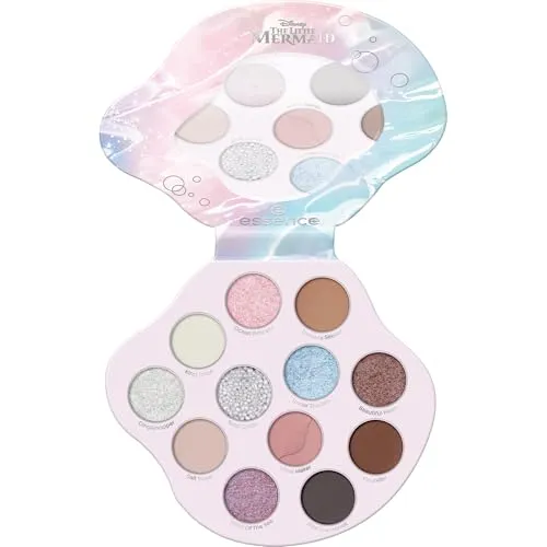 essence Disney THE LITTLE MERMAID eyeshadow palette, Lidschatten, Nr. 02, Mehrfarbig, 12 Farben, langanhaltend, vegan, ohne Mikroplastikpartikel, Nanopartikel frei, ohne Parfüm, 1er Pack (8.8g)