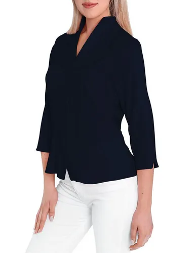 HEVENTON Klassische Bluse 3/4-Ärmel, Business-Bluse mit Kelchkragen, bügelleicht