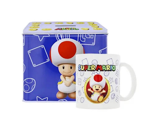 Nintendo Spardose Nintendo Toad Pilz Super Mario Tasse mit Spardose Münzbox 9x13x11cm